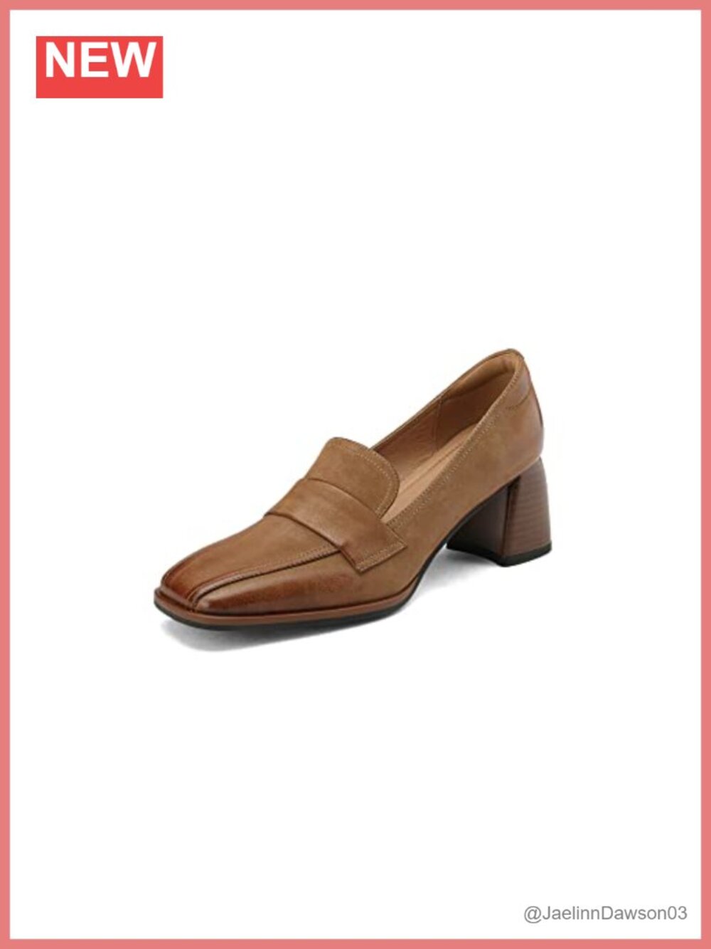 Genuine Leather Square Toe Chunky Heel Pumps Slip On